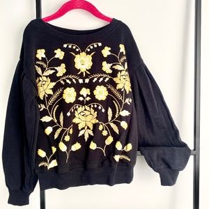 Art Class Black Sweatshirt with Yellow Floral Embroidery